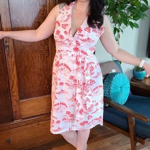 Red and white tiki aloha halter dress with collar